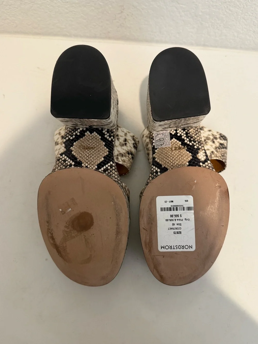 Chloé Odina Mule Snakeskin-Print Platform Block Heel Sandals Black Cream Tan 40